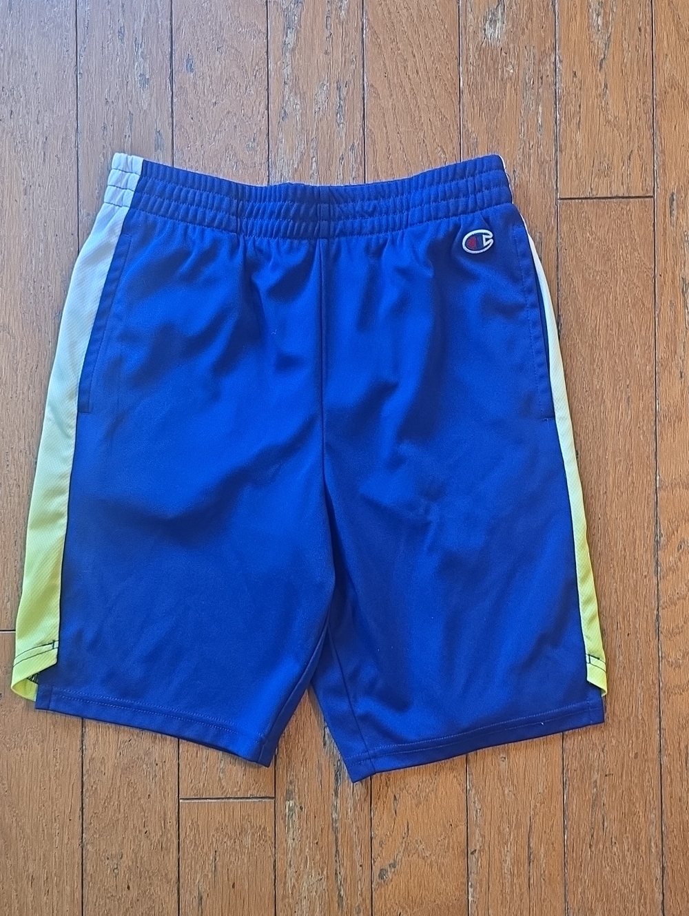 Champion Royal Blue Athletic Shorts with Lime Side Panels